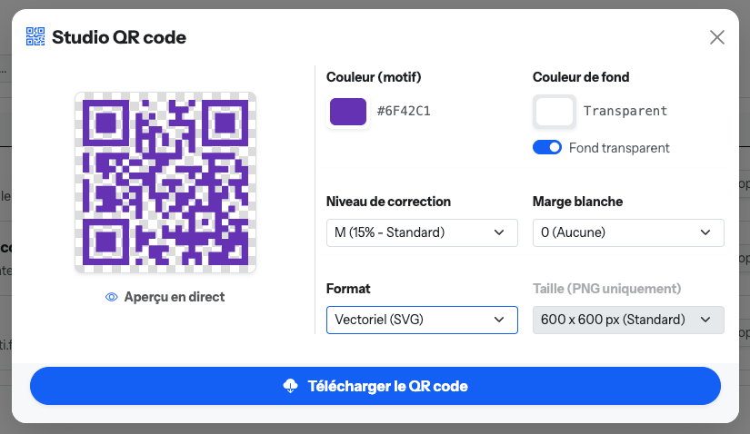 Interface du Studio QR Code wlko.io